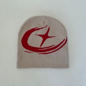 grunge gothic punk tan & red star beanie